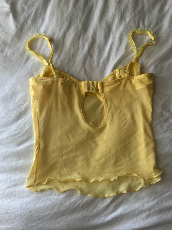 Edikted Mercy Sheer Mesh Bra Top Yellow  — Trendy going out top - Image 5