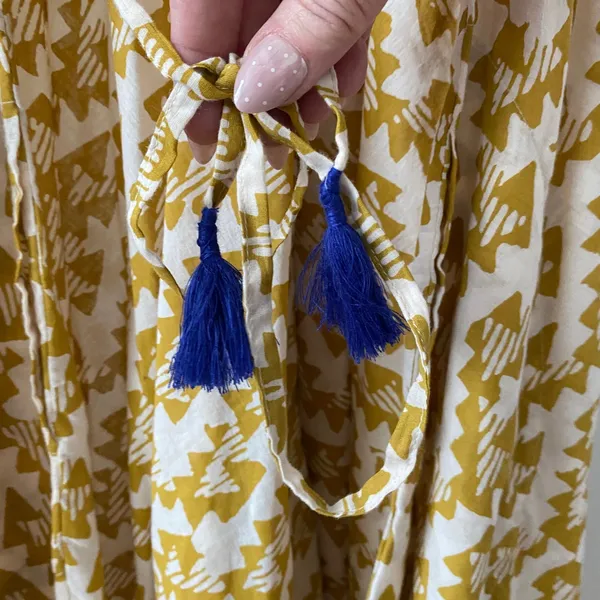 World Market Cotton Boho Beachy Relaxed Sharkbite Hem Midi Dress S/M Yellow - Image 6