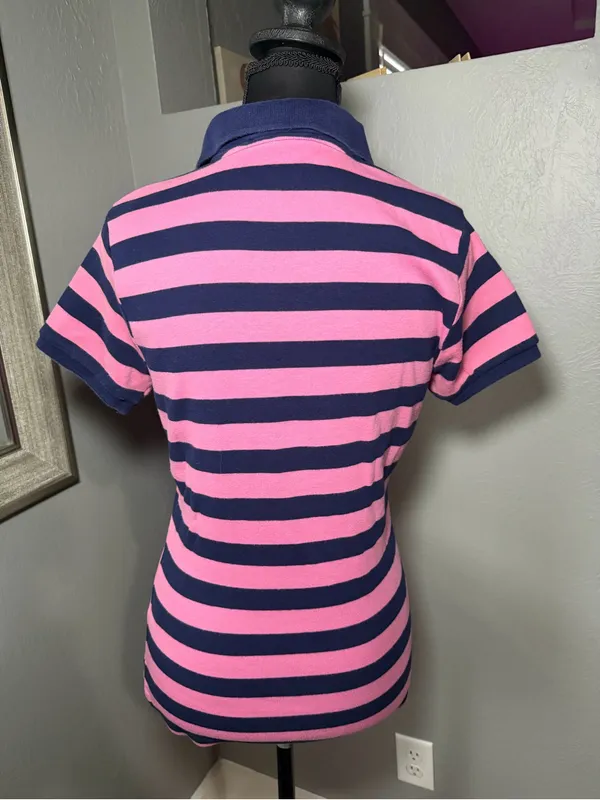 VTG Y2K Ralph Lauren Sport Striped Baby Polo Tee Preppy Medium - Image 5