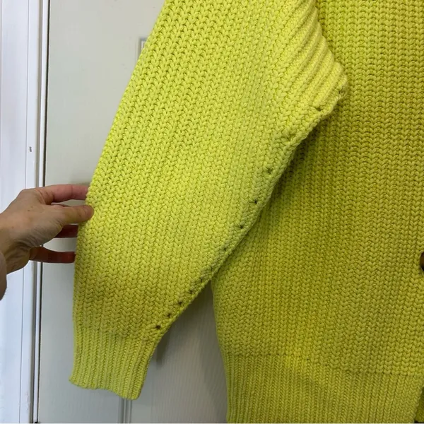 Free People Knit Sweater Neon Yellow Cardigan Swim Too Deep Cardi Oversized XS - Image 9