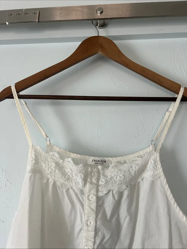 White Lace-Trim Cotton Chemise Slip - Image 4