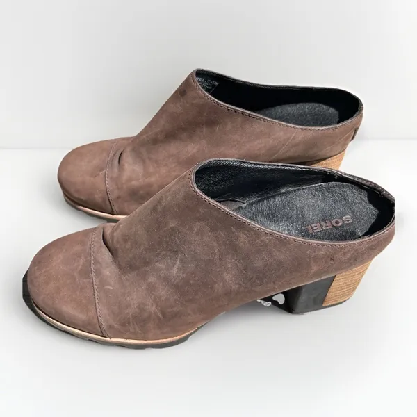 SOREL Addington Mule Boot Women 9 Slip Block Heel Brown Leather Shoes Boho - Image 2