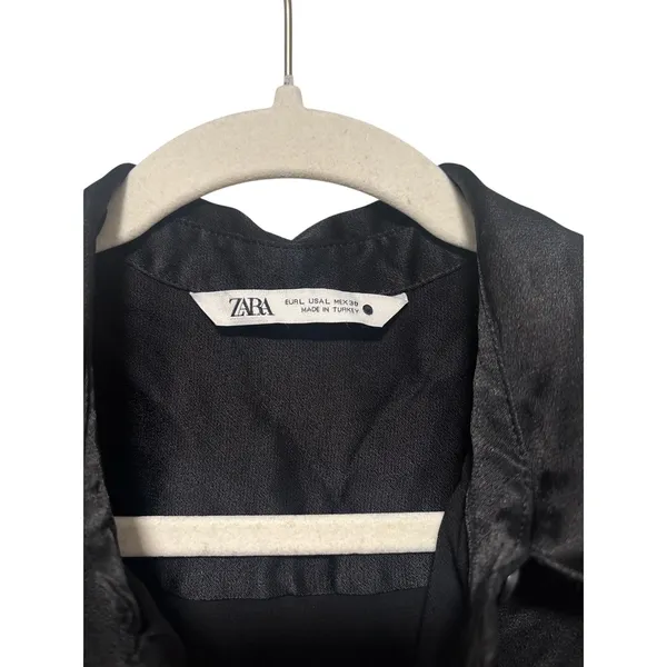 Zara Black Satin Button Down Shirt Size L - Image 3