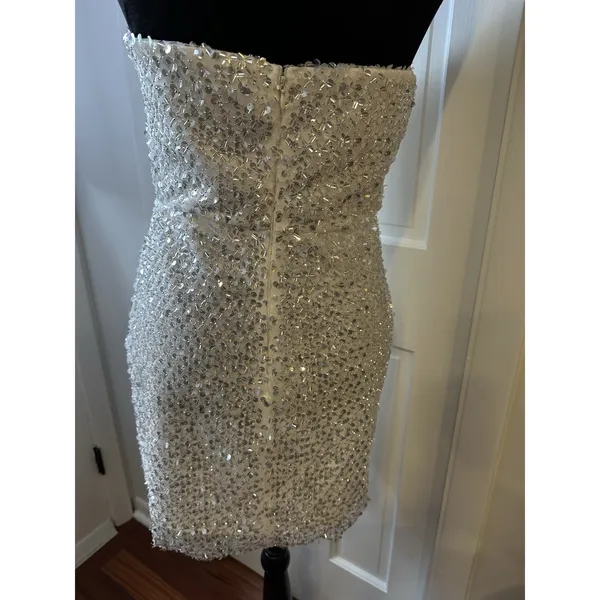 Lulu’s White Silver Sequin Strapless Mini Dress Size Medium Bridal Disco Formal - Image 2
