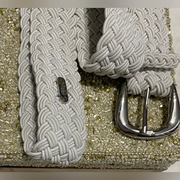 Ralph Lauren White Braided Cord Belt Silver Buckle Trim Size 44 inches - Image 4
