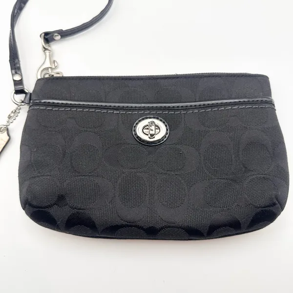 Coach Black Canvas Park Signature Medium Wristlet Zip Wallet Turnlock Pouch - Image 3