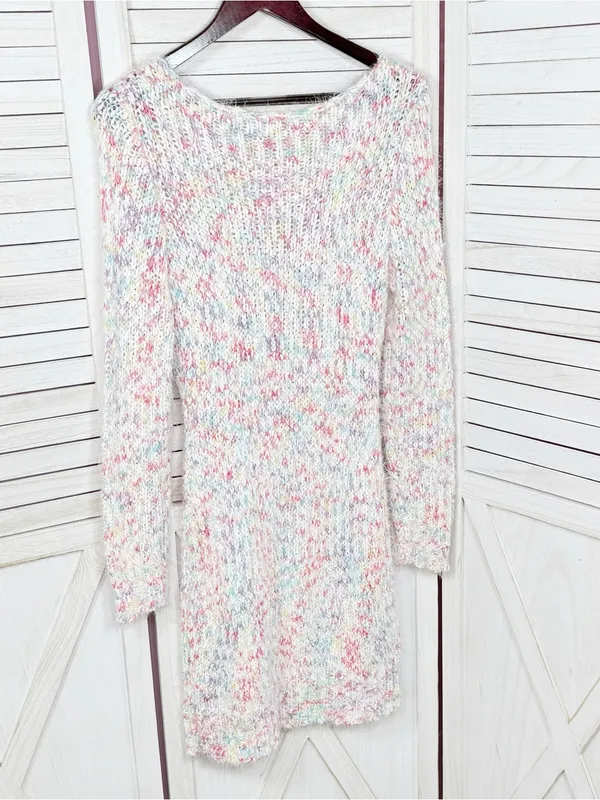 Confetti V Neck Bodycon Sheath Sweater Mini Dress White Multicolor Size Large - Image 8