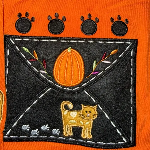 vintage Onque Casuals orange Halloween cardigan embroidered cats pumpkins medium - Image 3