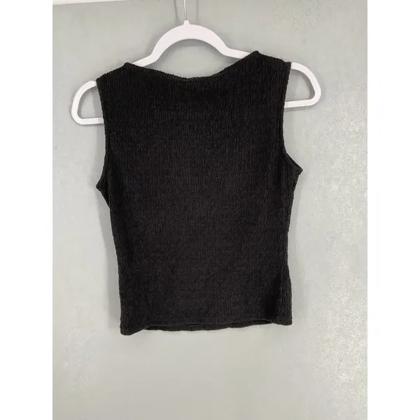Uniqlo Womens Tank Top Black Textured Seersucker Boat Neck Size Small - Image 3