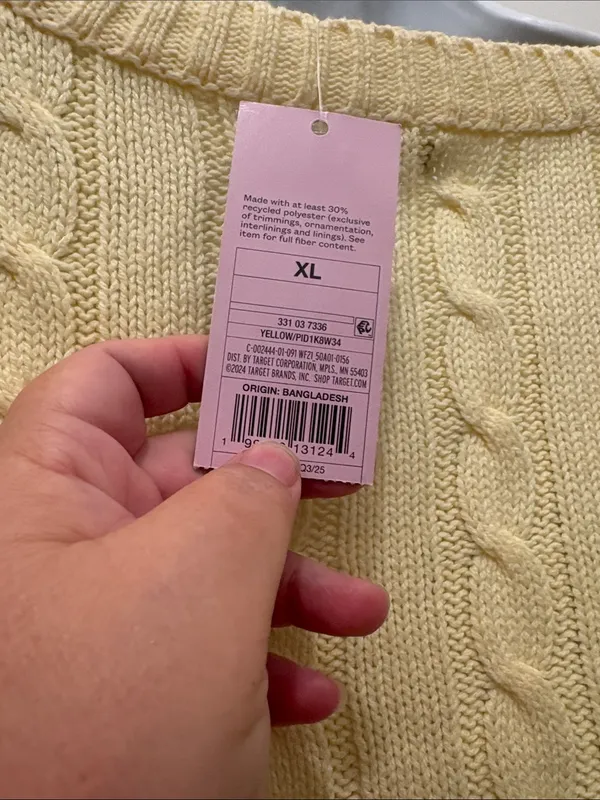 wild fable Pale Yellow Cable Knit Crewneck Sweater XL new - Image 3
