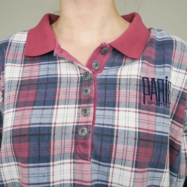 Vintage 90s Paris Sports Club Plaid Polo Shirt - Image 2