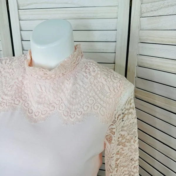 Bedford Fair Lace Sleeve Mock Neck‎ Shirt Pink Large Tee Coquette Victorian Soft - Image 5