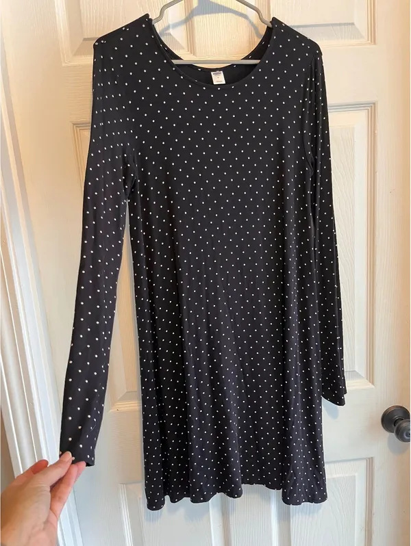 Old Navy Black & White Polka Dot Long Sleeve Swing Dress M - Image 6