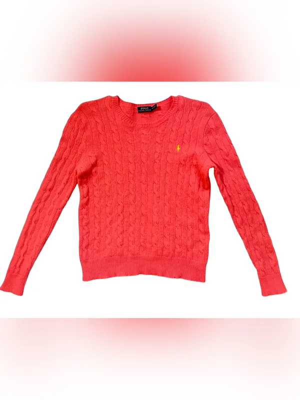 Polo Ralph Lauren Orange Cable Knit Cashmere Merino Wool Blend Sweater - Image 2