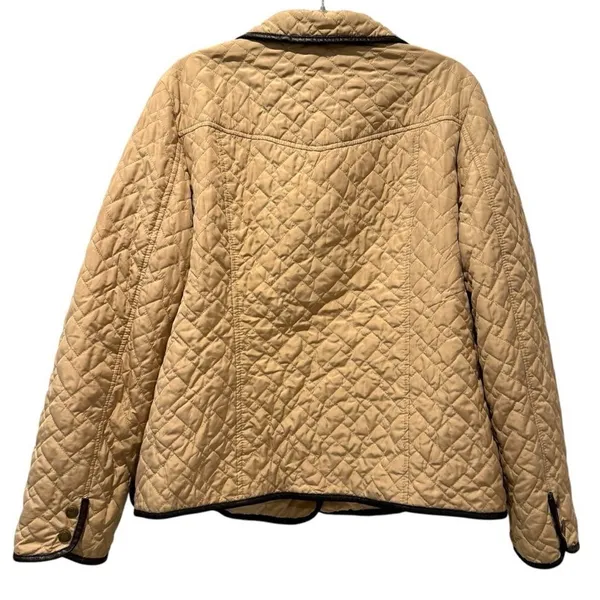 Charter Club Quilted Barn Jacket Tan Brown Faux‎ Leather Trim Women Large - Image 5