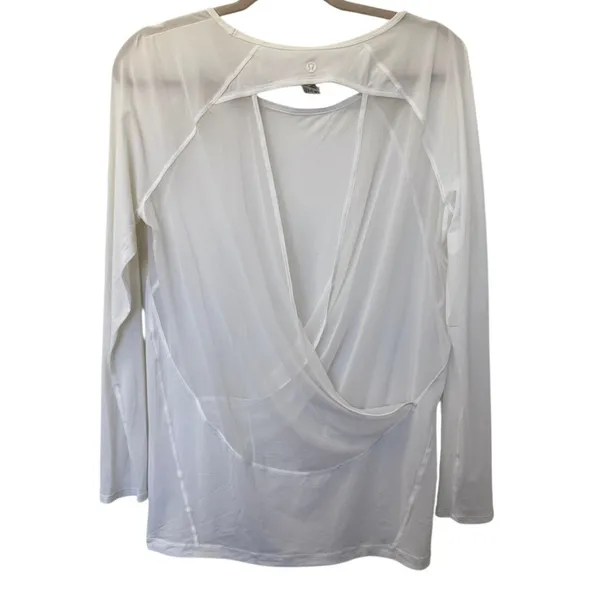 lululemon If You're Lucky Long Sleeve Sheer Mesh Open Back Wrap Top White Size 6 - Image 2