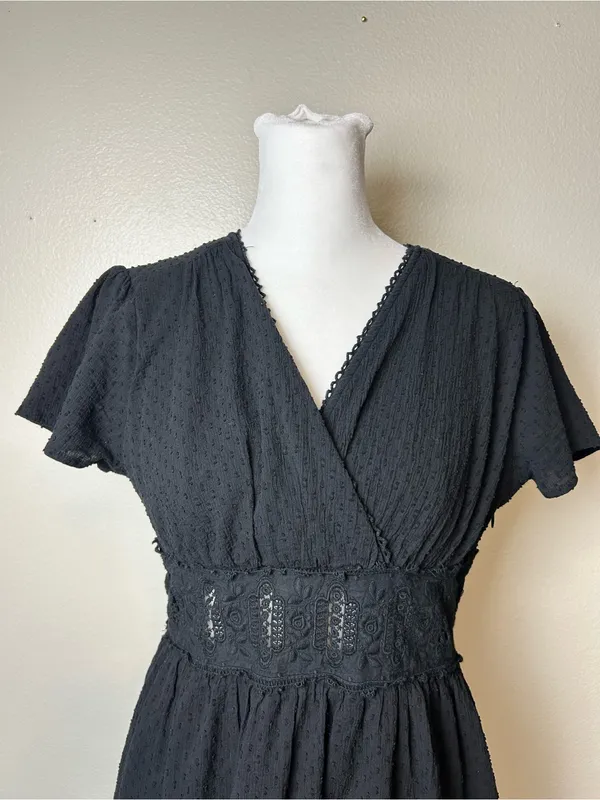 Altar'd State Black Lace-Trim Midi Dress Size Medium - Image 3
