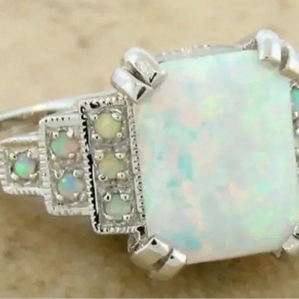 Exquisite Stainless Steel Silver Fire Opal Ring - Image 3