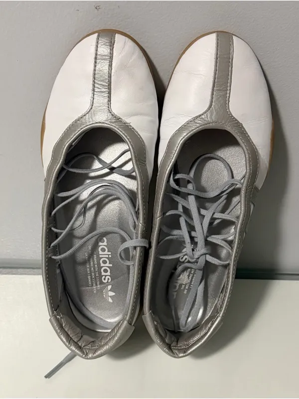 adidas White and Silver Lace-Up Ballet-Style Sneakers - Image 8