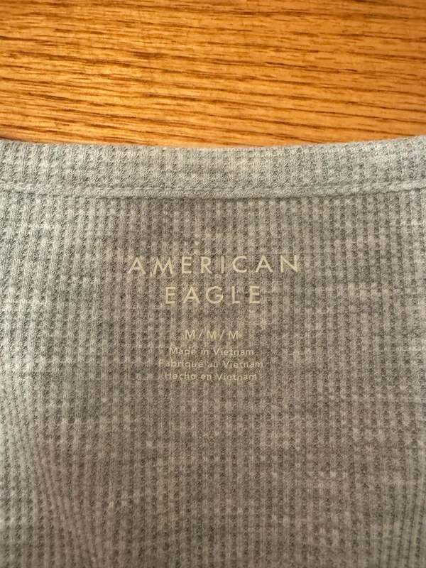 Grey American Eagle Waffle Knit Long Sleeve Top - Image 2