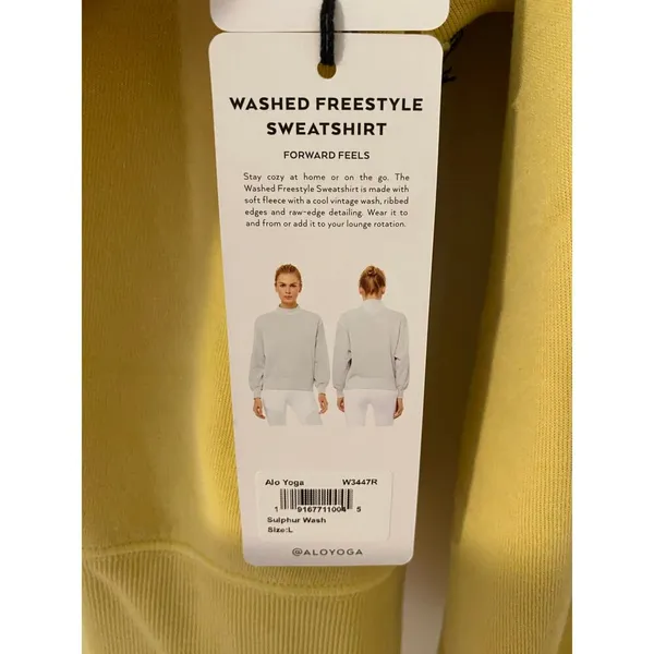 NWT ALO Yoga Washed Freestyle Sweatshirt Sulphur Wash Yellow Large - Image 7