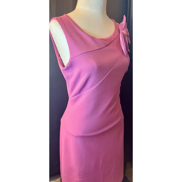 Betsey Johnson Pink Bow Shoulder Asymmetrical Sheath Dress Size 2 - Image 6