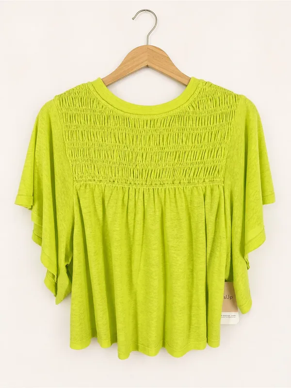 Hudson Gray Lime Linen Blend Smocked Flutter‎ Sleeve Top Size M NWT - Image 2