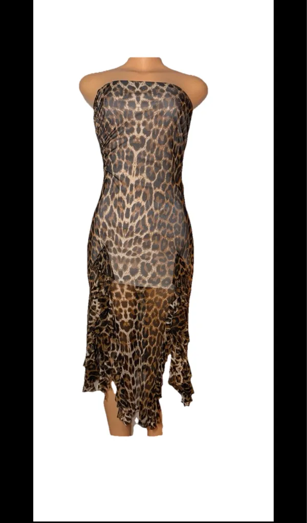 Y2K sleeveless cheetah print mesh maxi dress - Image 4