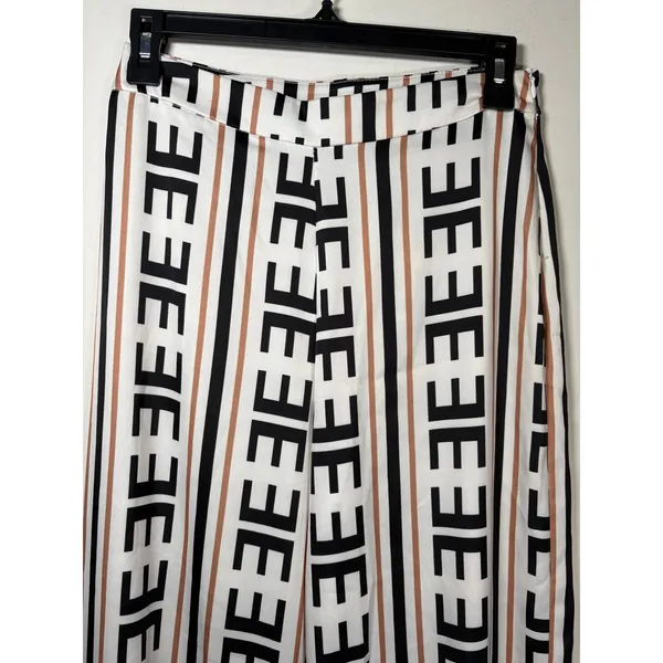 fab'rik Wide Leg Pants White Black Brown Geometric Stripe Designer Chic Small - Image 2