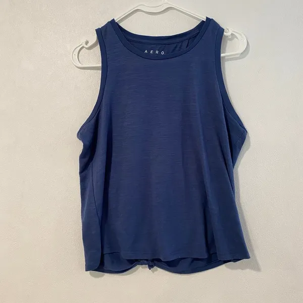 AERO Aeropostale Blue Open Back Twist Tank Top Medium Athleisure - Image 3