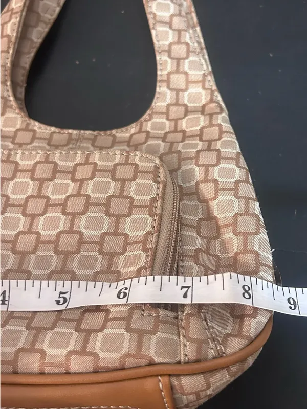 Nine West Beige Jacquard Mini Hobo Shoulder Bag Tan Zip Organizer Purse - Image 12