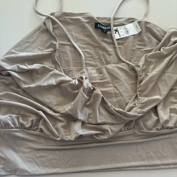 Express Tan and cream cami top #camitop #y2kstyle #model #nyc 2000s, chic, tank top, spaghetti strap, clean girl, neutrals - Image 2