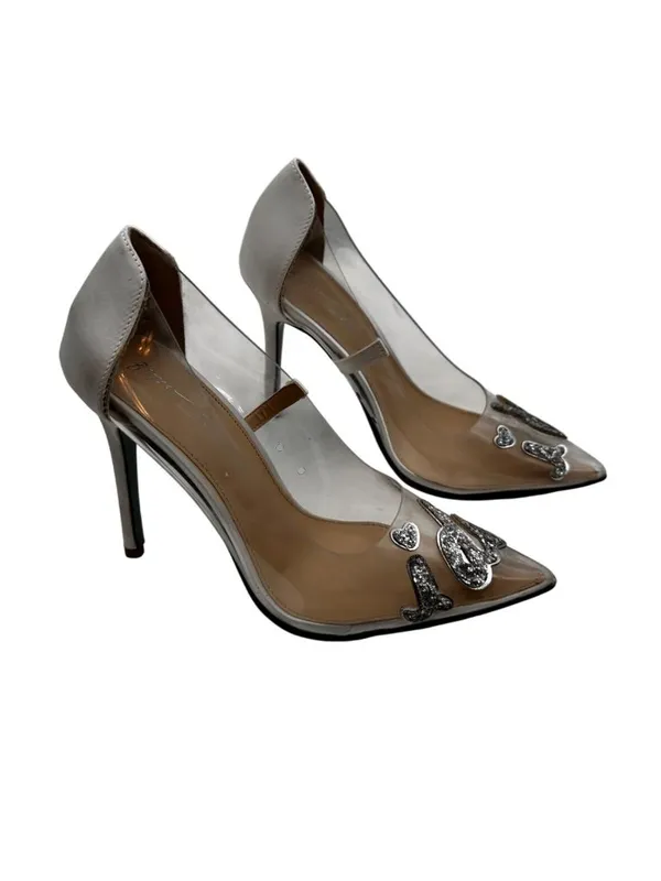 Betsey Johnson Size 7.5 Transparent Pointed Toe High Heels Silver Embellish - Image 5