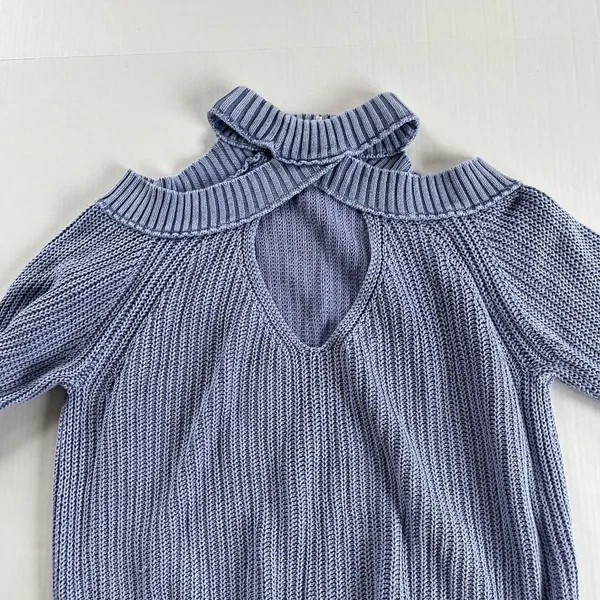 Free People Off Shoulder Cutout Pullover Chunky Knit Top Stretch Sweater, Size L - Image 2