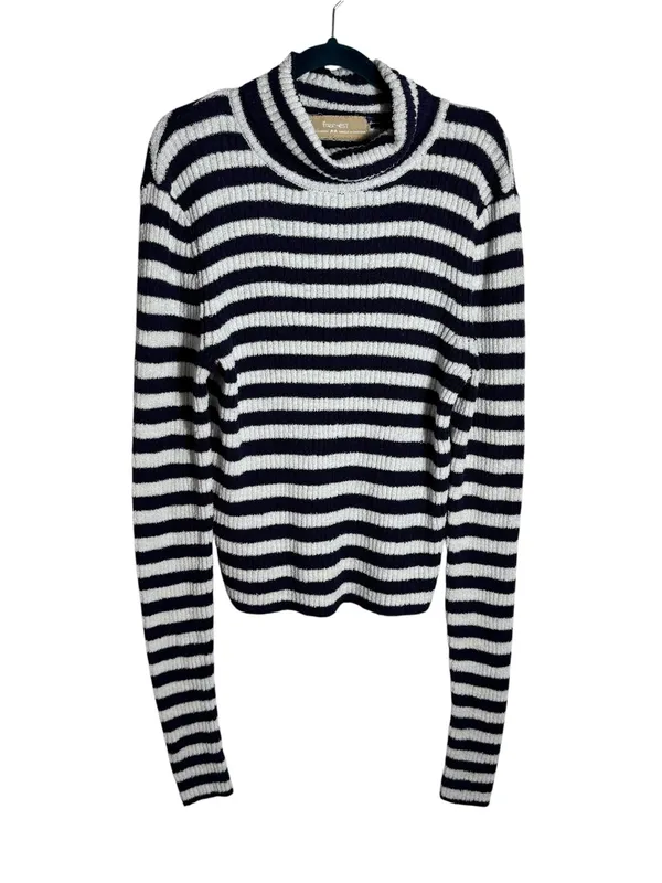 Free People Super Stripe Sweater Ribbed Turtleneck Stretch Knit Medium - Image 5
