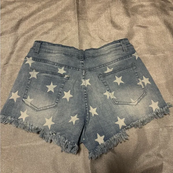 Stars Blue Distressed Jean Shorts - Image 2