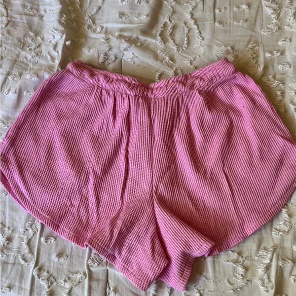 Women's Pink Waffle Knit Lounge Shorts - Image 3