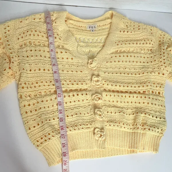 POL Crochet Cardigan Dandelion Yellow Size small Button Front Polyester - Image 7