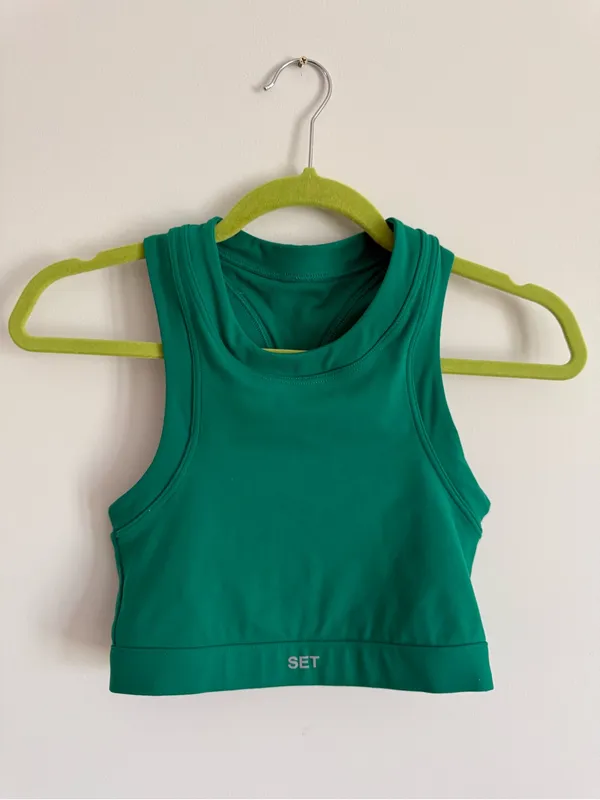 SET ACTIVE SportBody High Neck Bra & Shorts Matching Set in Palm Green Size S - Image 5
