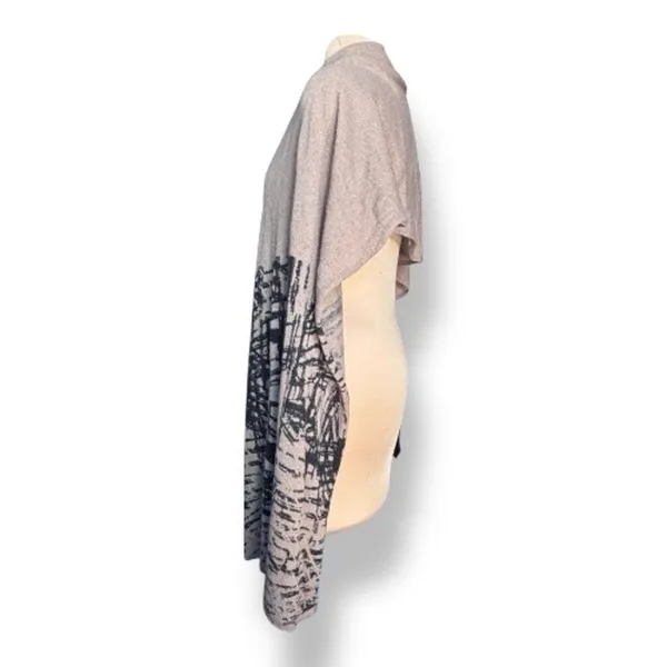 Neutral Taupe Beige Abstract Art Knit Shawl Wrap Poncho Scarf Lightweight‎ Layer - Image 3