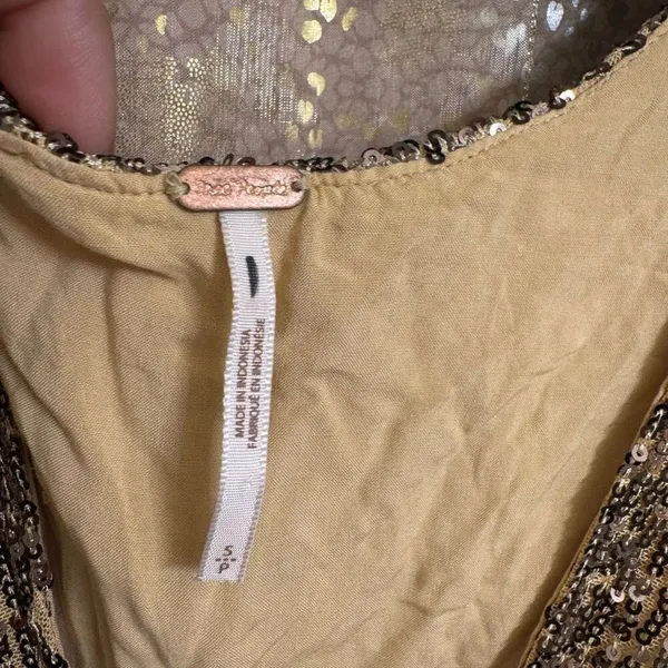 Free People Gold Sequin Lost In Your Light Tie Front Tank Top Small - Image 3
