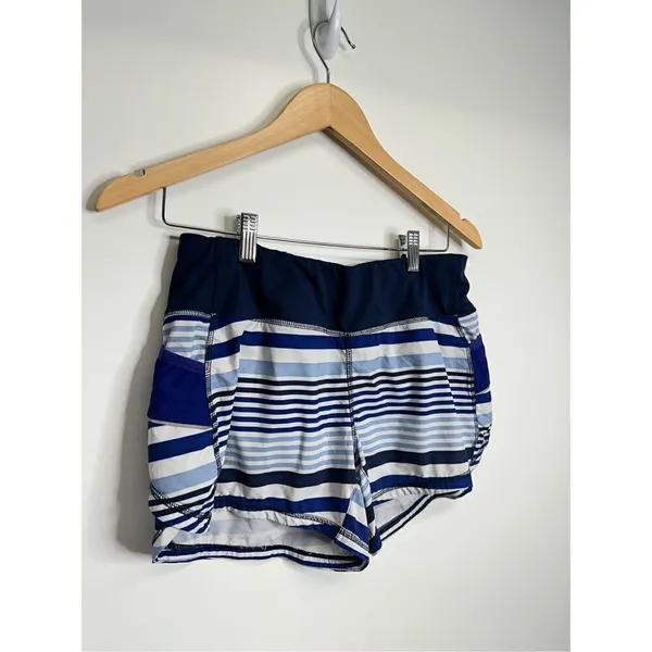 Athleta Womens Athletic Striped Lined‎ Blue/White Shorts Size XS - Image 4