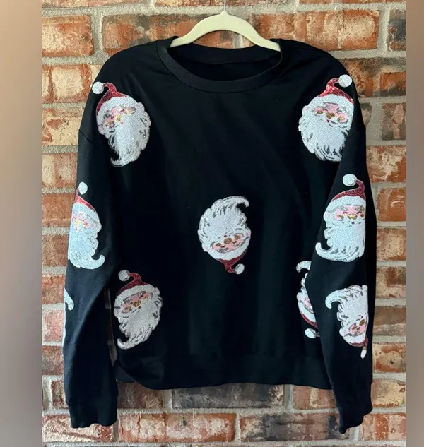 Black Santa Claus Sequined long sleeve top - Image 2