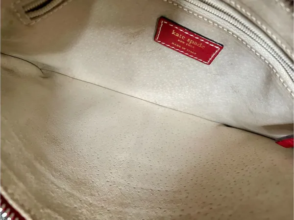 Kate Spade Made in Italy Vintage Cream Canvas & Red Leather Shoulder Bag - Image 6