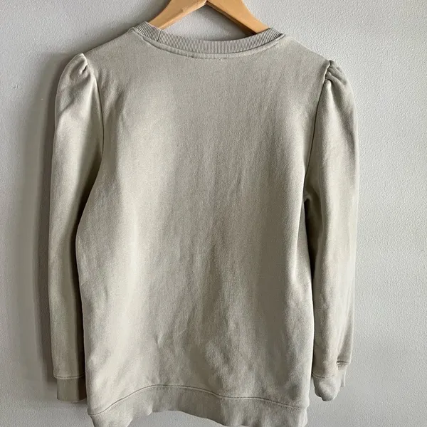 Bohme Light Green Textured Puff Shoulder Sweatshirt Cozy Neutral XS - Image 7