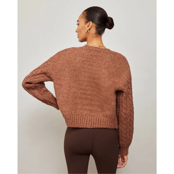 Carbon38 Cable Knit Mushroom Brown Chunky Cardigan Sz Medium NWT - Image 2
