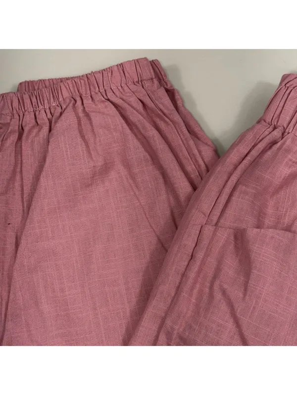 SHEIN Pink Paperbag Waist Cotton Pants Women’s Large 29x27 Drawstring Pockets - Image 3