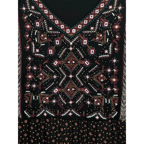 Style &‎ Co Dress Large Black Boho Embroidered Beaded Boho Peasant Dress Flowy - Image 5