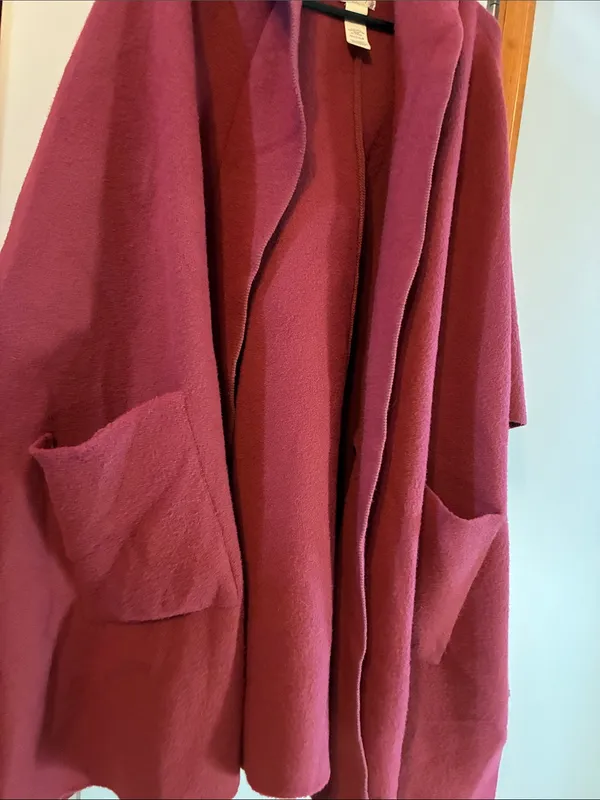 Free People Hooded Open-Front Cape Coat in Deep Berry - Image 3