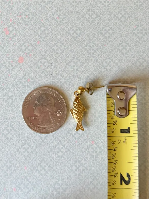 Handmade gold tone fully stainless steel fish simple earrings🌀🐟 - Image 5